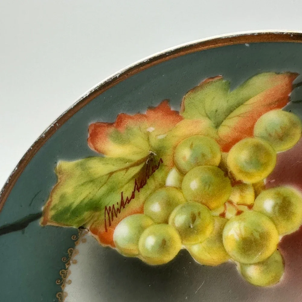 Favorite Bavaria Hand Painted Nappy Dish Grapes Signed Mitsoakis B&Co Germany 6